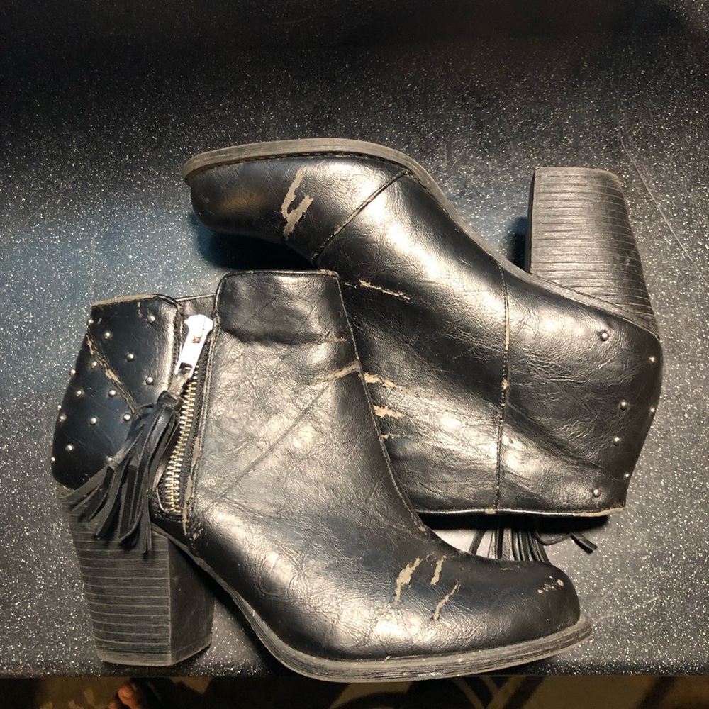 Black Ankle Boots with Tassel Detail